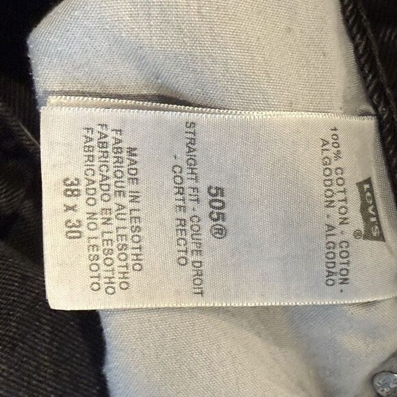 Men's Levis 505 size 38 X 30 Regular Fit Straight Leg Denim Jeans Black - Picture 5 of 6
